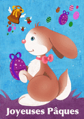 Lapin joyeux avec &oelig;ufs color&eacute;s de P&acirc;ques